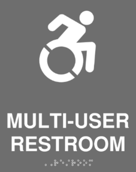 Bathroom sign that reads "multi-user restroom"