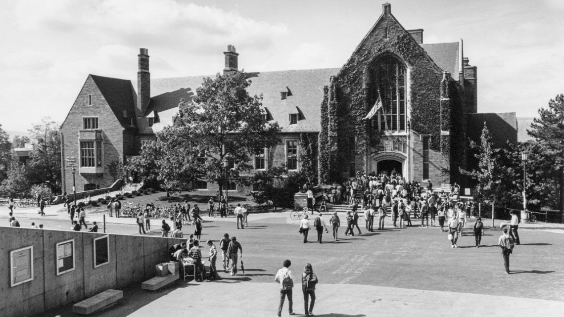 Willard Straight Hall, seen here in October 1977, turns 100 this year.