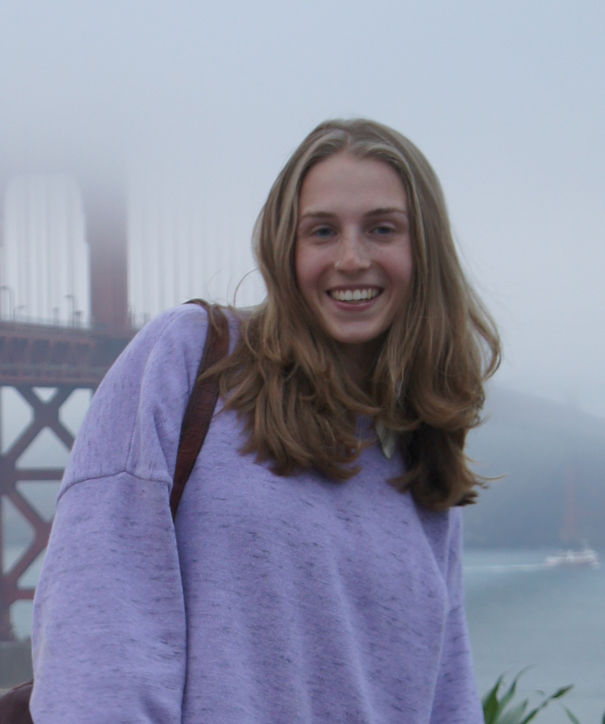 Sav in purple sweater in SF