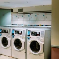Front-loading washers and dryers in the Clara Dickson Hall laundry room