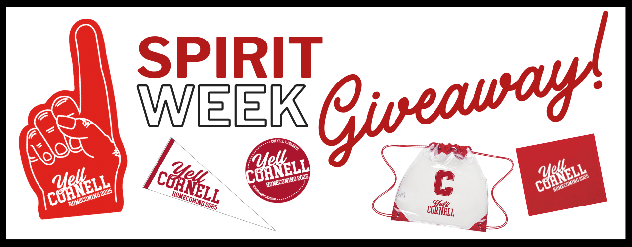 A graphic that says "spirit week giveaway," with photos of the five items featured in the giveaway.