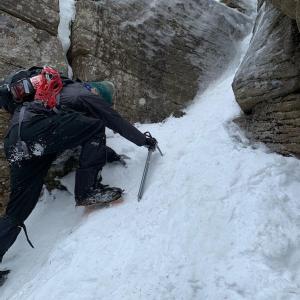 Toby Lidov '23 winter hiking in the Catskills, the Cornell Crack in March 2021.