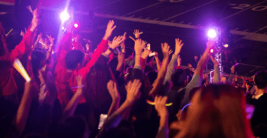 crowd of students at the drone and laser light show