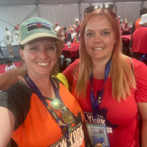 Jessie White an Karli Buday pose for selfie while representing New York State at the USA Special Olympics Summer Games in Florida.