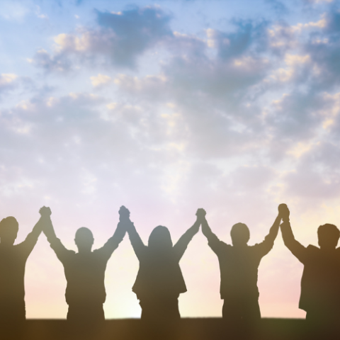 People linked by hands