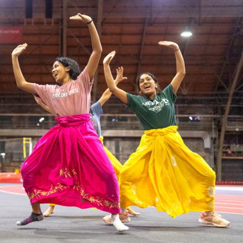 Students rehearse as part of the Cornell Bhangra team