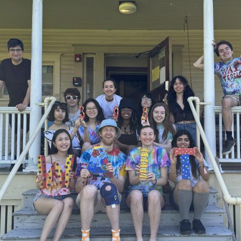 Students pose in front of Wait Terrace on Slope Day 2024