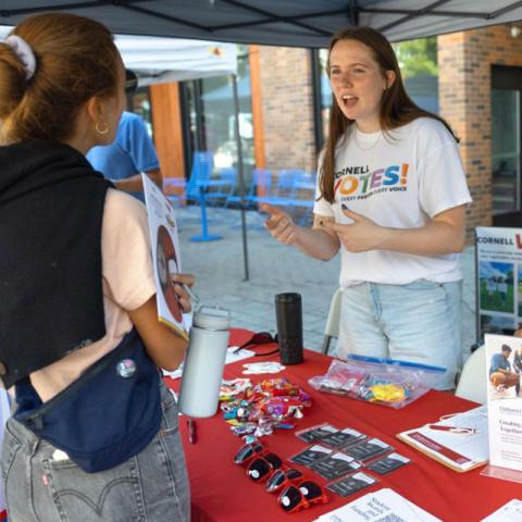 Cornell Votes tables at Welcome Students Weekend on the Ithaca Commons