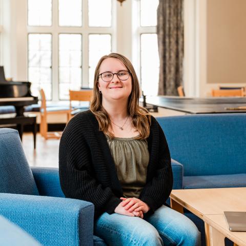 Kira Pawletko '26 sits for a portrait in the lounge of EEC.