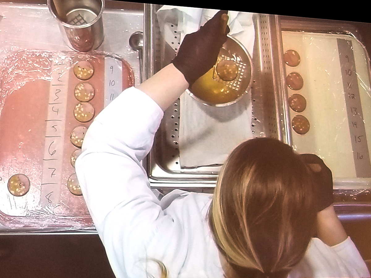 An overhead view of a person cooking