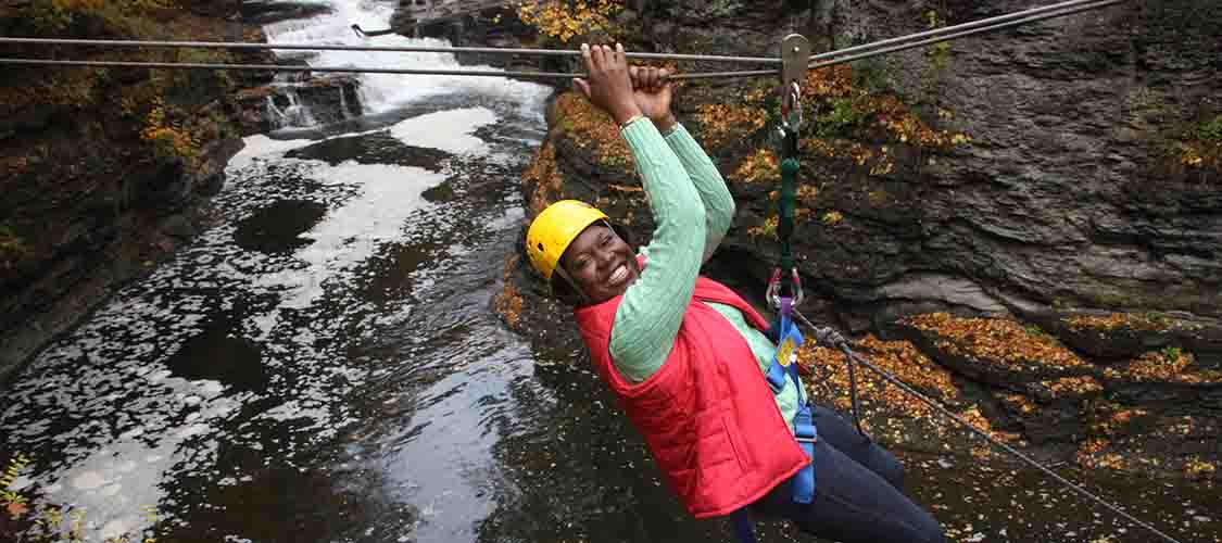 Ziplining in a gorge