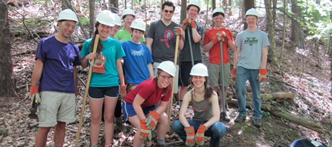 Students making trail repairs