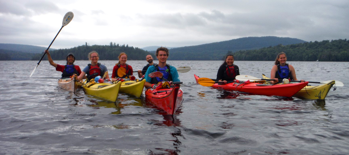 A group od students on a sea kayaking trip in the 1,000 Islands region on New York