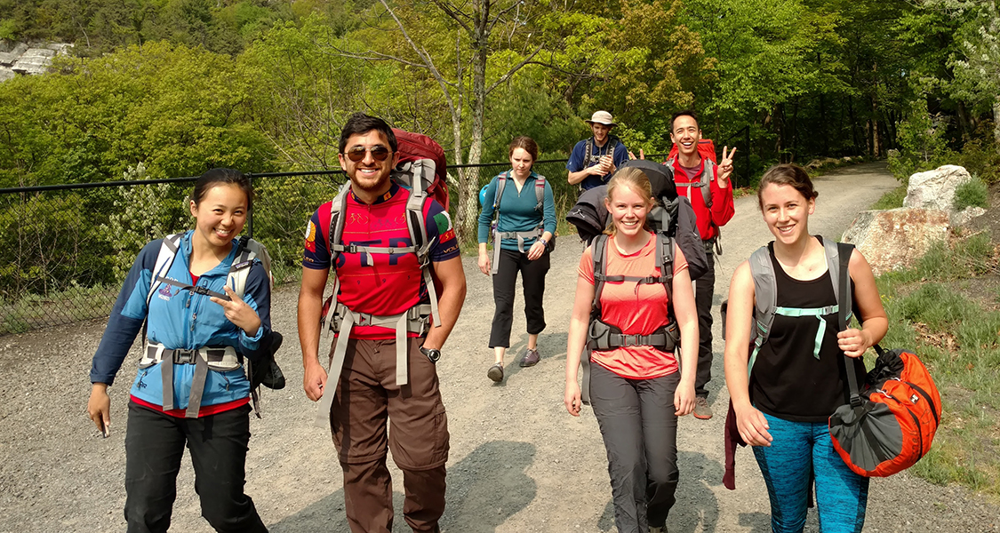 Climbers on their way to the crag