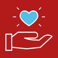 Hand with blue heart on red square