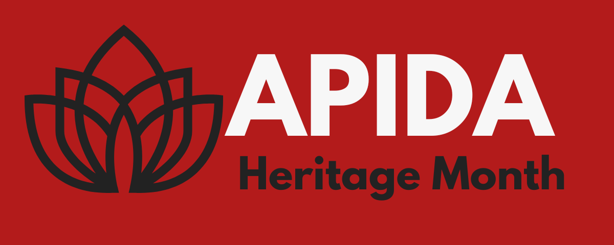 Logo that says Apida Heritage Month, with a graphic of a lotus flower.