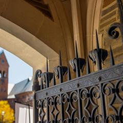 Iron gates at front entrance of Willard Straight Hall