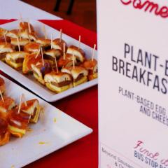 Plant based breakfast bagel samples on a table