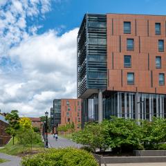Ruth Bader Ginsburg Hall at Cornell University with a walking path