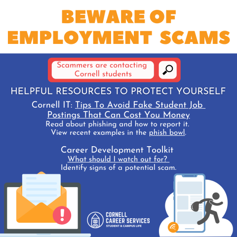 Yellow warning language on blue background directing to IT website.